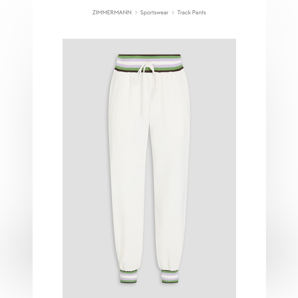 Zimmermann Textured White & Stripe Track Pants. Size 0 Brand New.